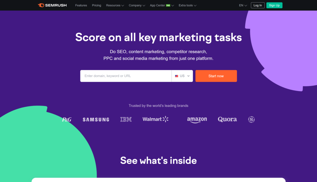SEMRush Home Page
