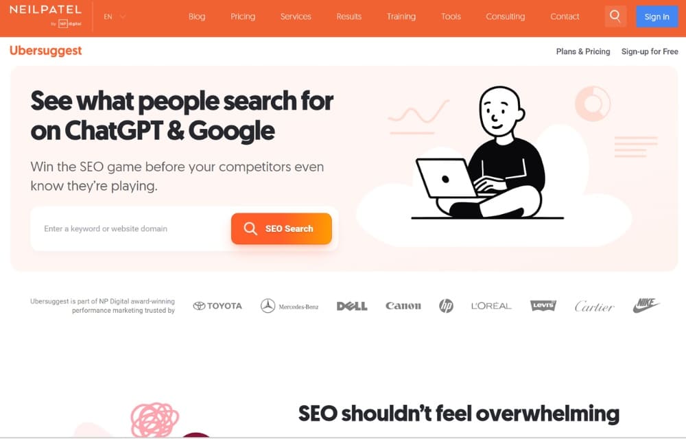 Ubersuggest homepage