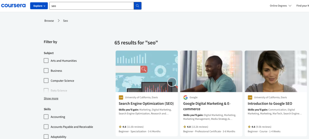 Coursera SEO Courses