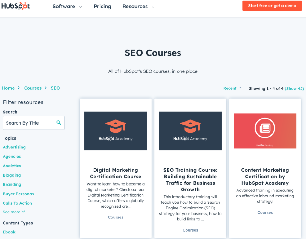 Hubspot Academy SEO Courses