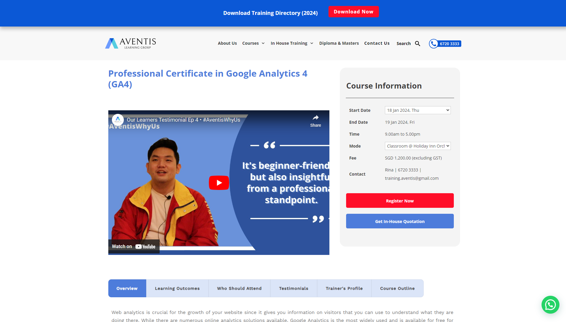aventis learning group’s professional certification course in google analytics 
