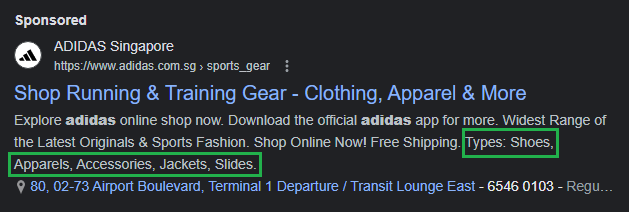 Google Ads Structured Snippet Example