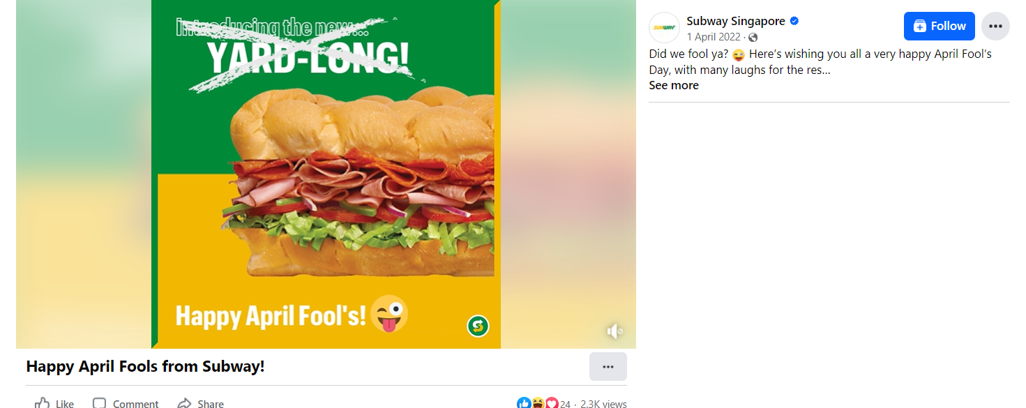 april fool marketing idea by subway 