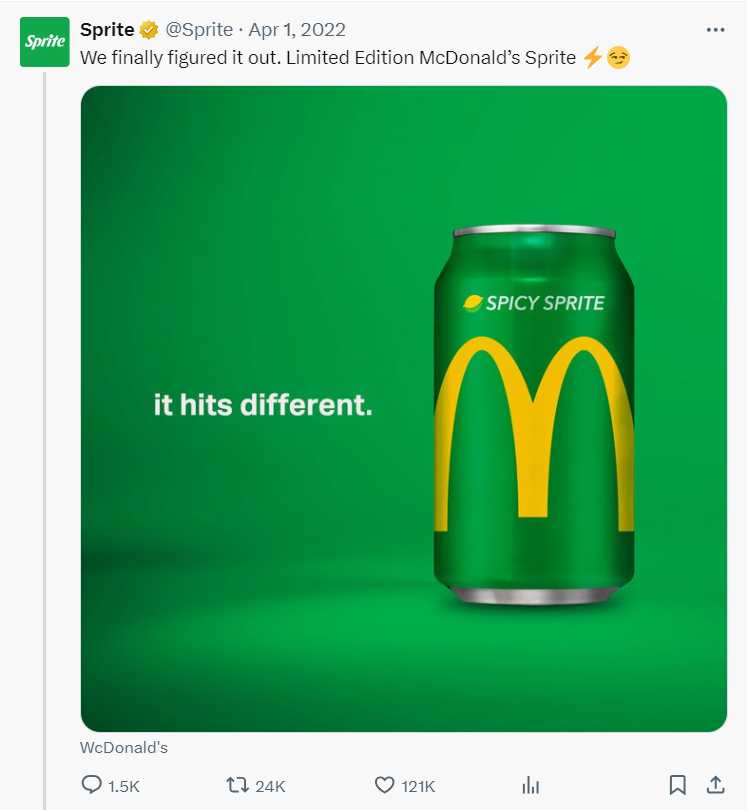 sprite and mcdonald’s collaboration for april fool’s marketing