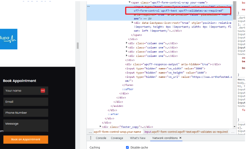 check type of website form using inspect tool
