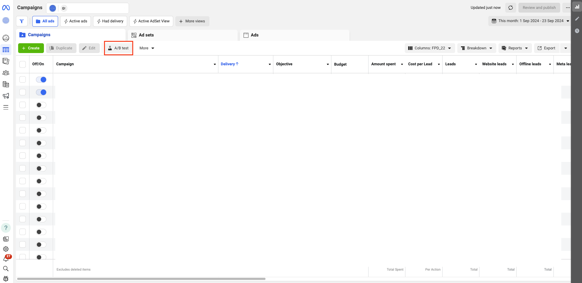 Facebook AB Testing Navigating to the A:B Testing Section Part 1