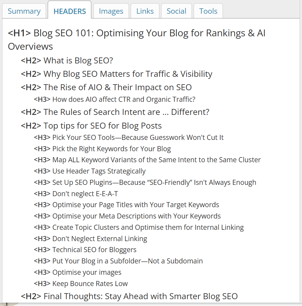 Header tags of a blog post on the First Page Digital Singapore blog.