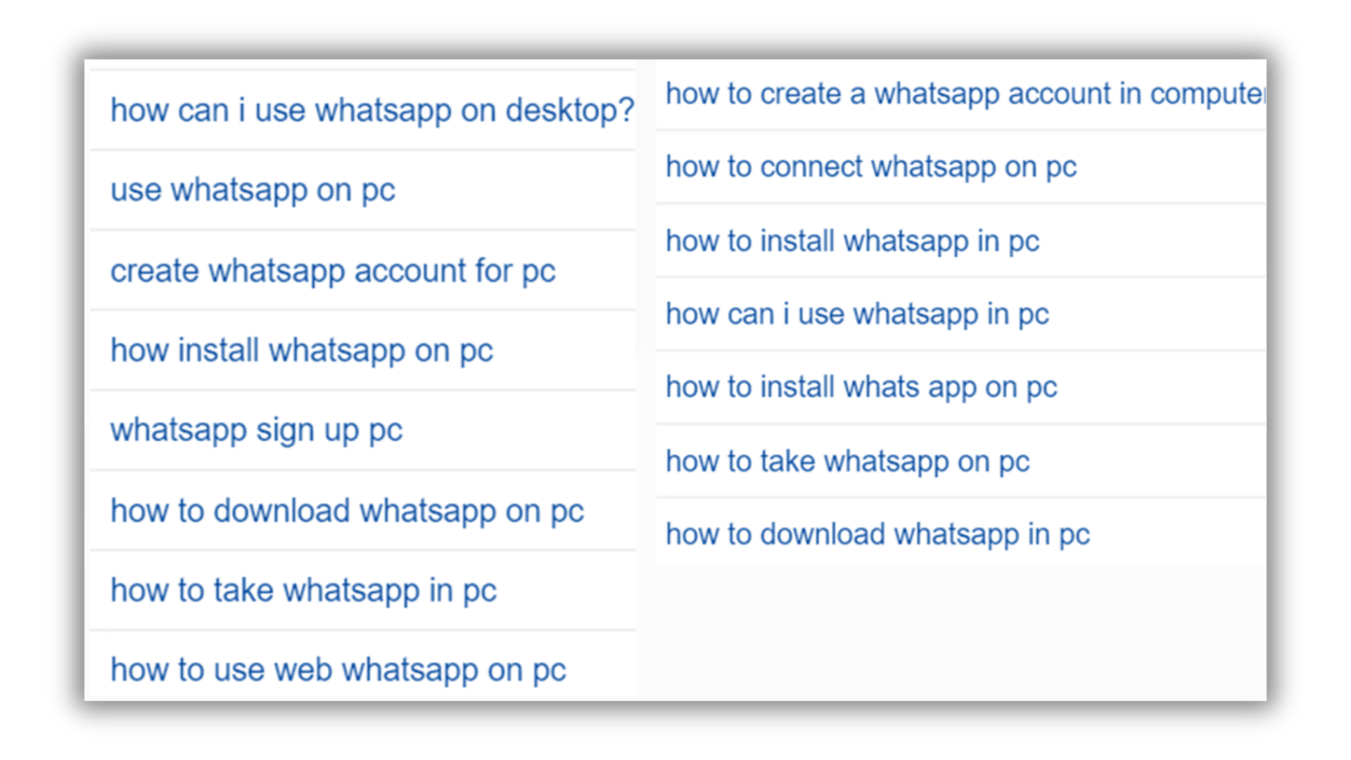 Keyword variations of the query “how to set up whatsapp on my computer”