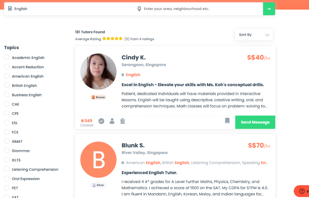 ENGLISH TUTORS LISTED ON MYPRIVATETUTOR.SG