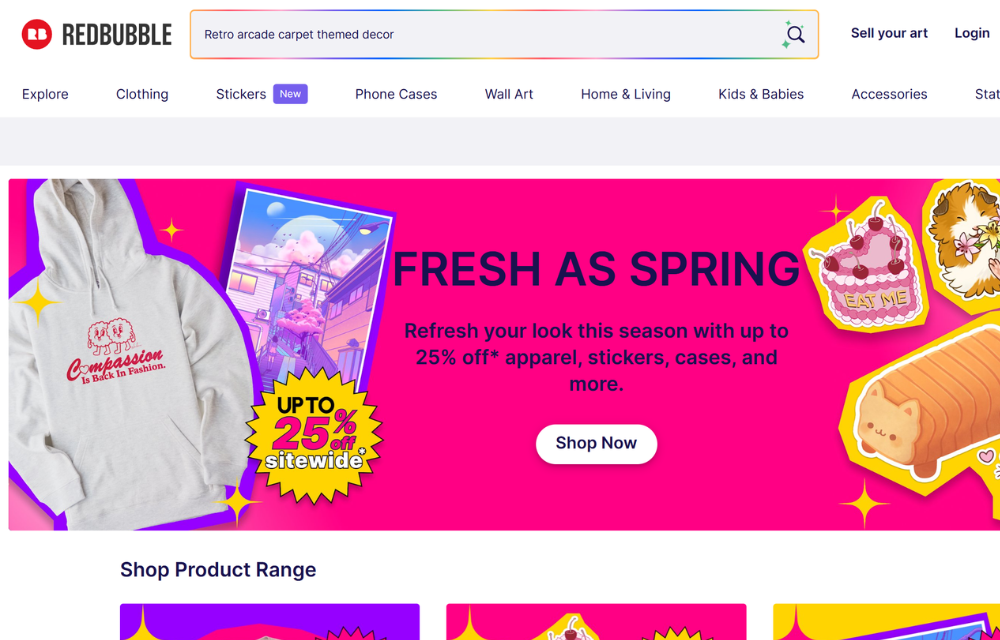Redbubble homepage