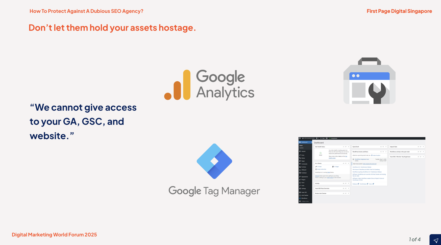 secure access to digital assets such as google analytics, google search console, and google tag manager