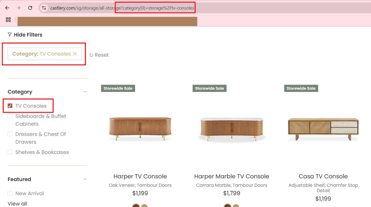 Parameter URL generated by faceted navigation on collections page