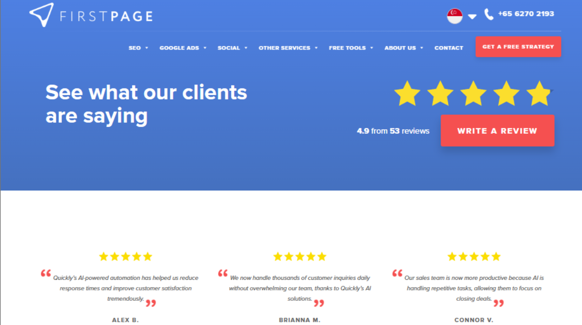First Page Singapore’s review page