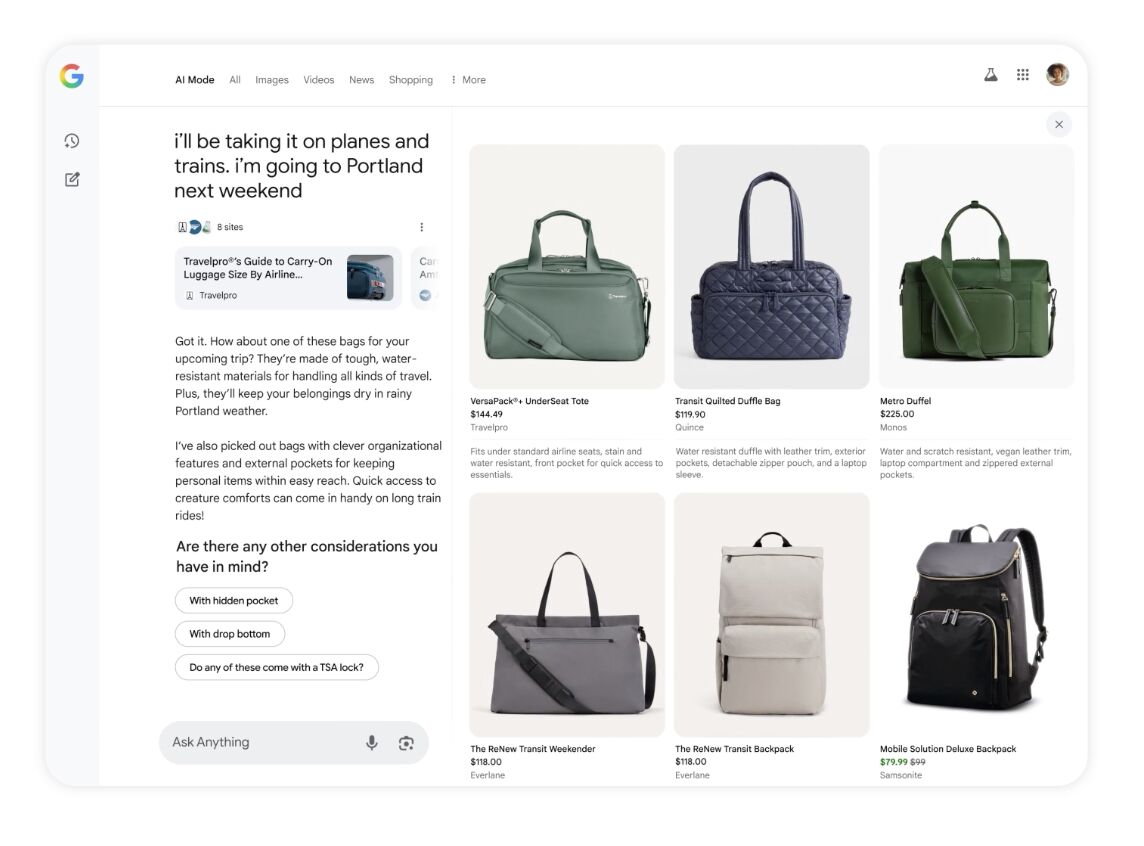 Google AI Mode’s shopping experience