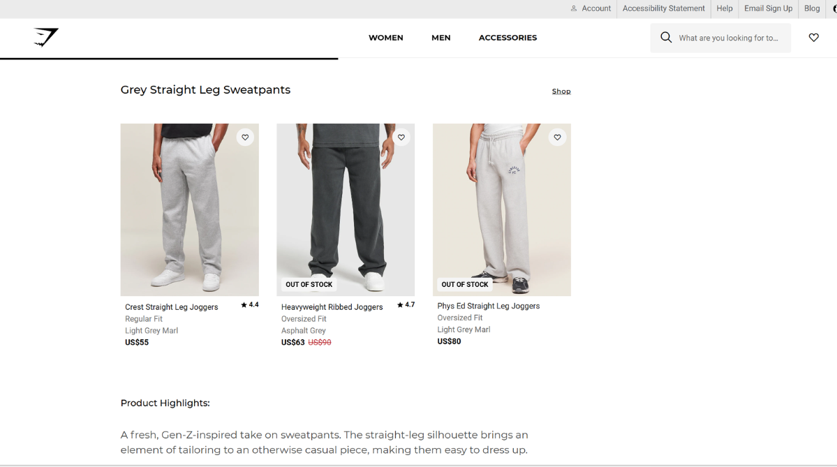 Product modules on a Gymshark blog post
