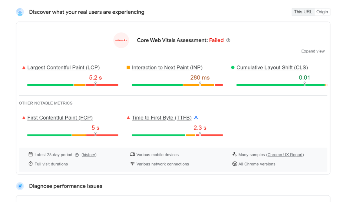 Pagespeed Insights test