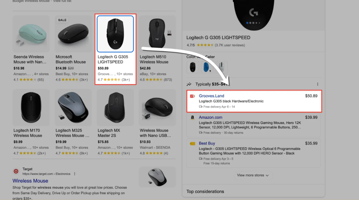 A product grid of wireless mouse from different brands