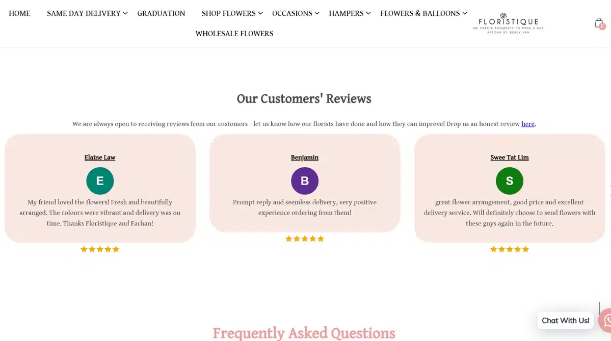Floristique’s customer reviews