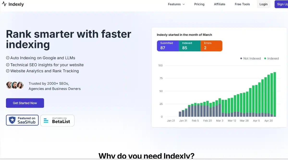 Indexly homepage
