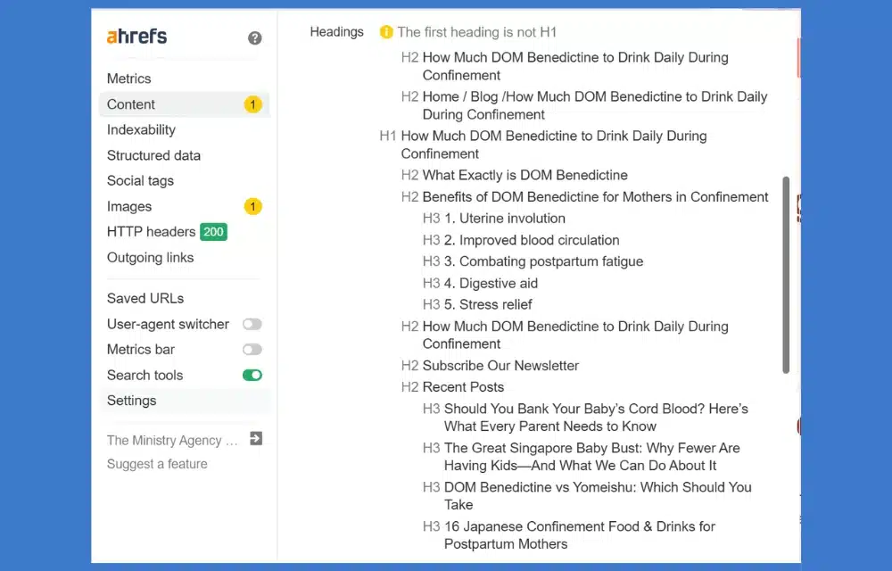 Optimised header tags of my article