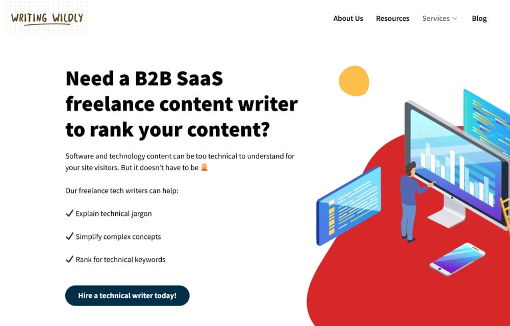 Writing Wildly’s B2B content writing service page
