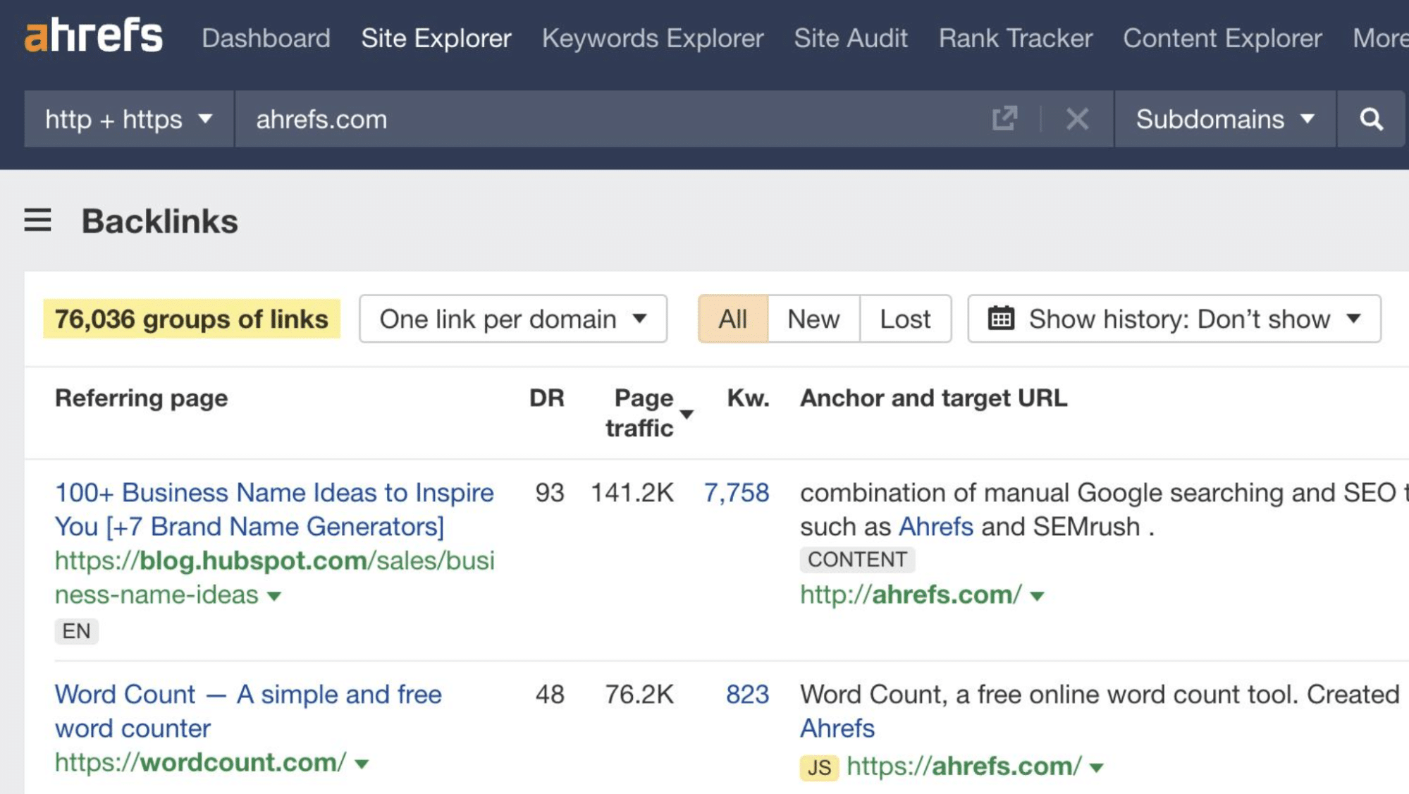 SEO tool showing backlink opportunities, outreach prospects, and link building targets