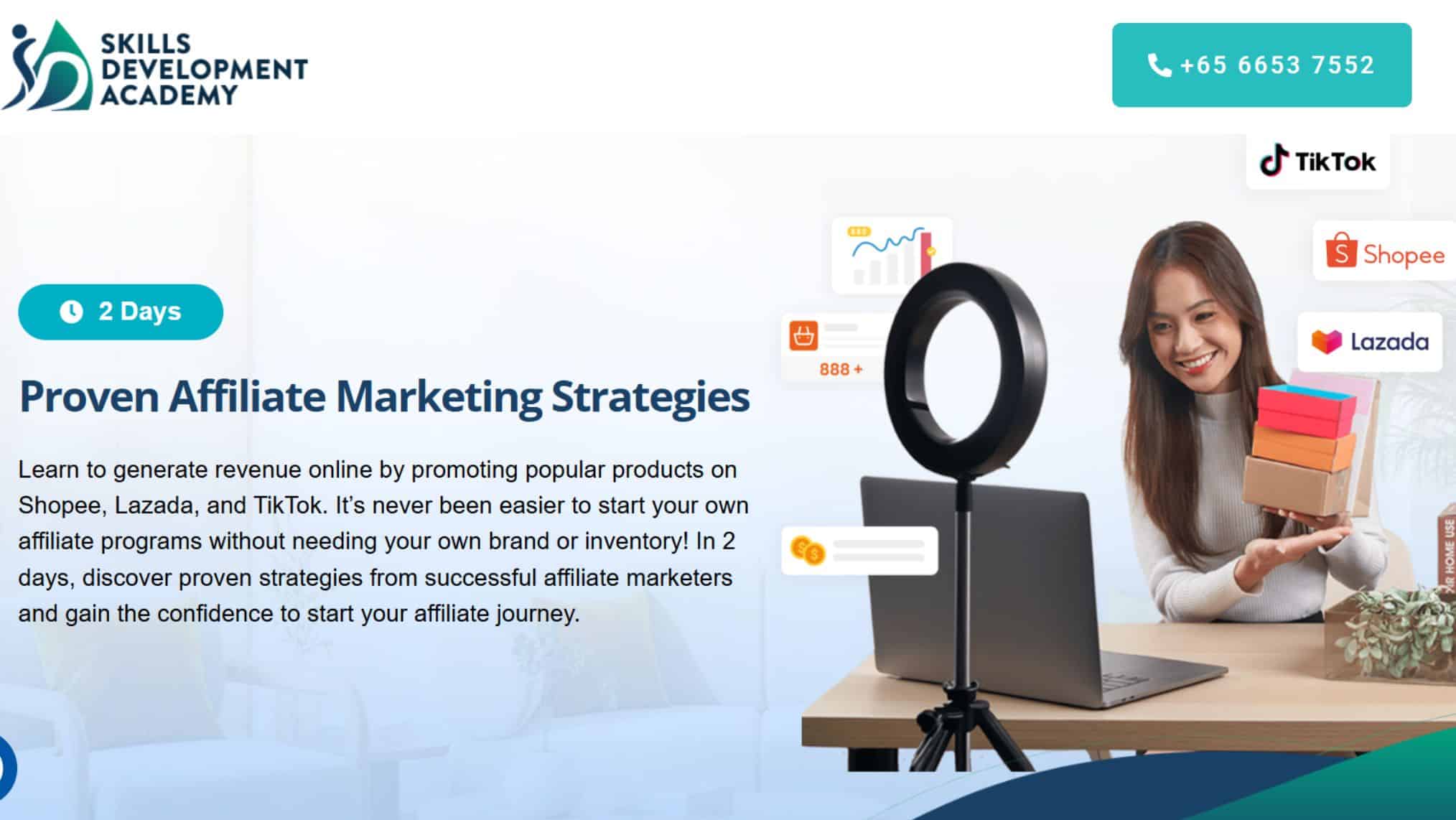 Screenshot of the Skills Development Academy course page for Proven Affiliate Marketing Strategies.