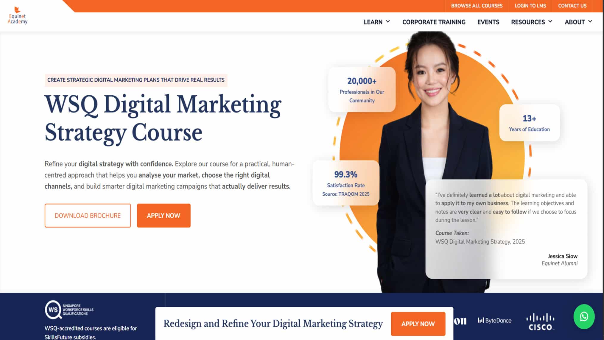 Screenshot of the Equinet Academy course page for the WSQ Digital Marketing Strategy Short Course.