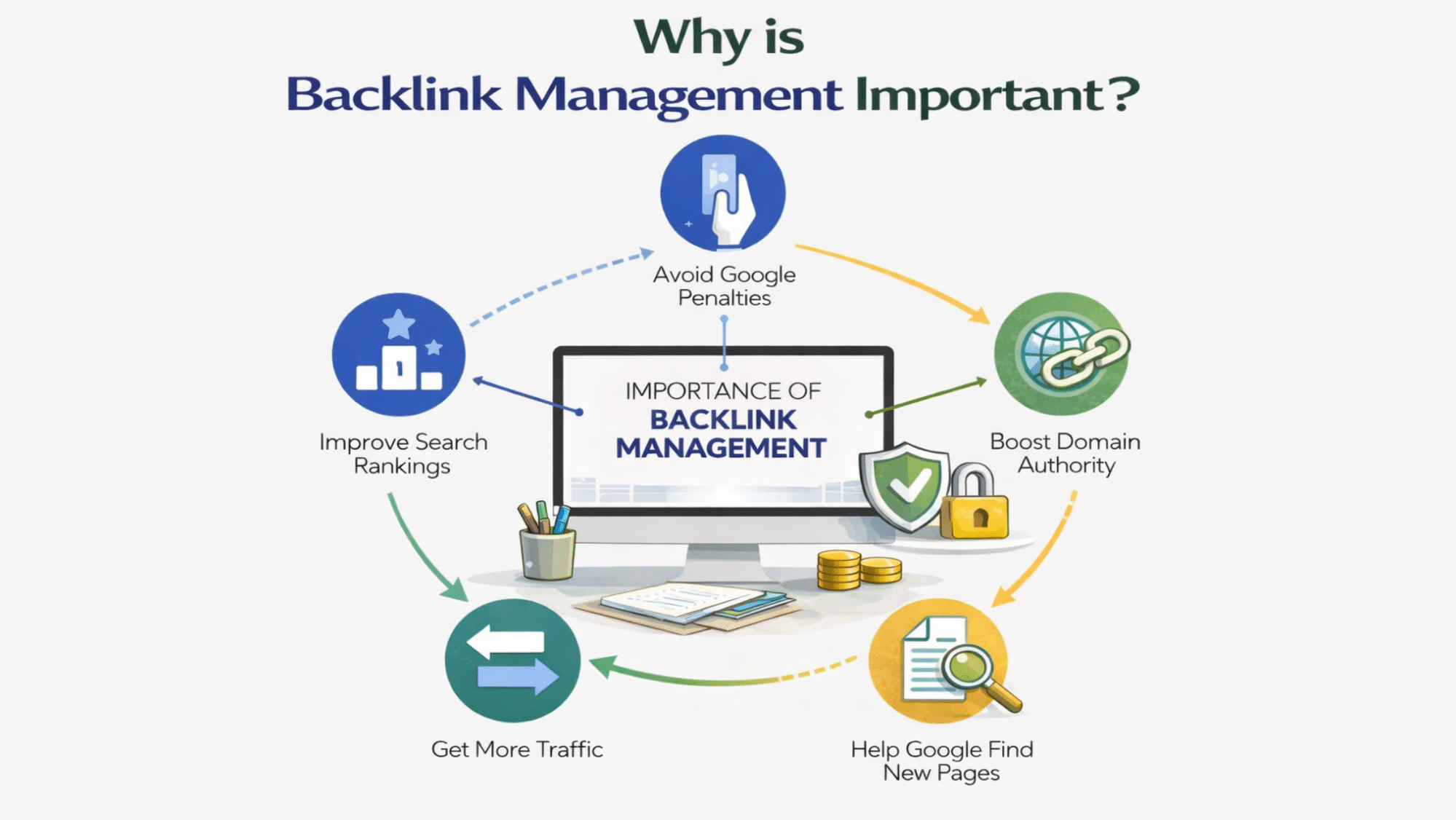 Backlink management process, including tracking, analysing, and maintaining links to improve SEO performance and authority