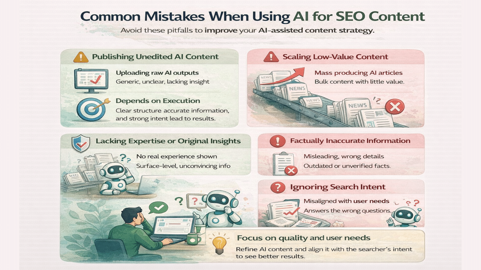 Common AI SEO content mistakes to avoid