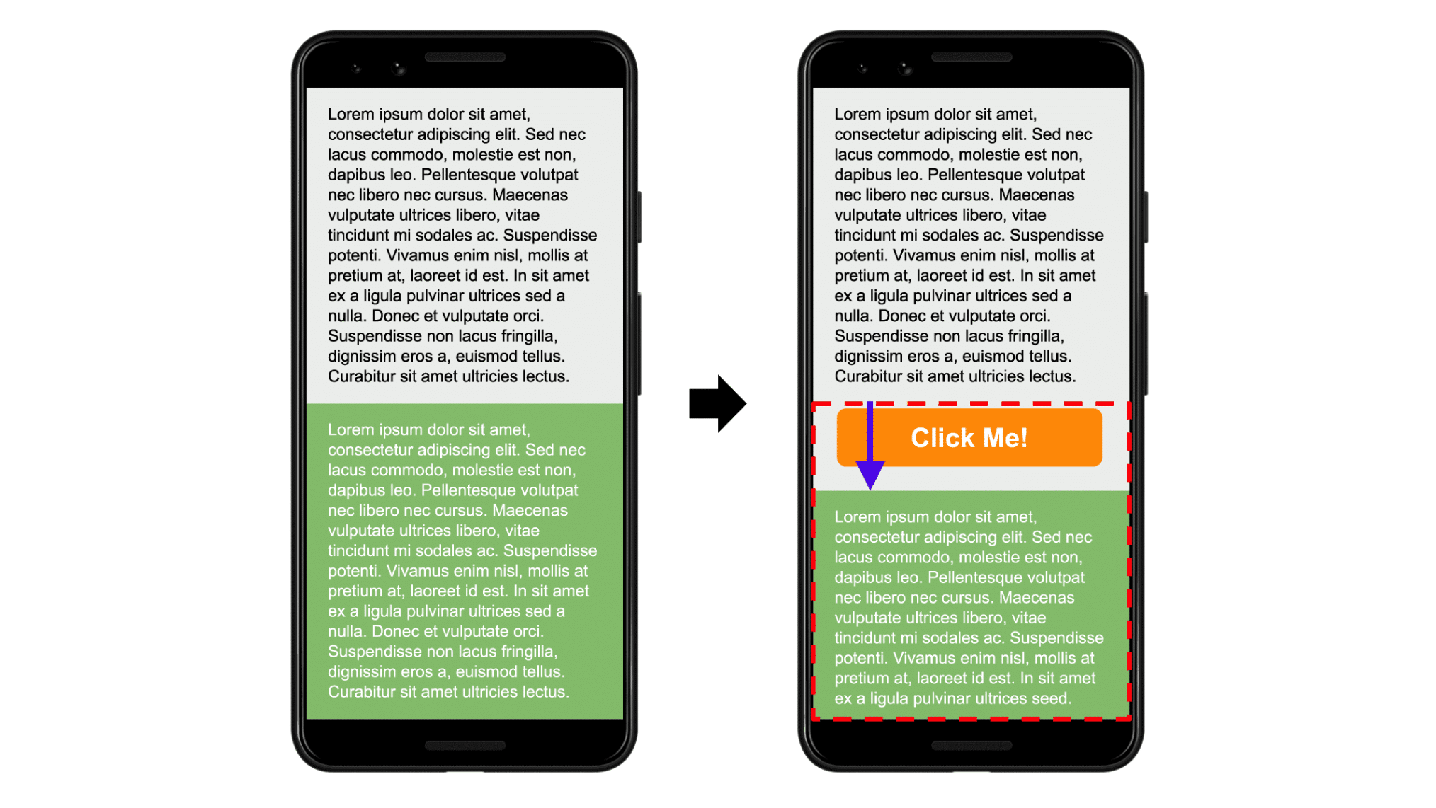 Cumulative Layout Shift example showing unstable layout movement versus stable page design