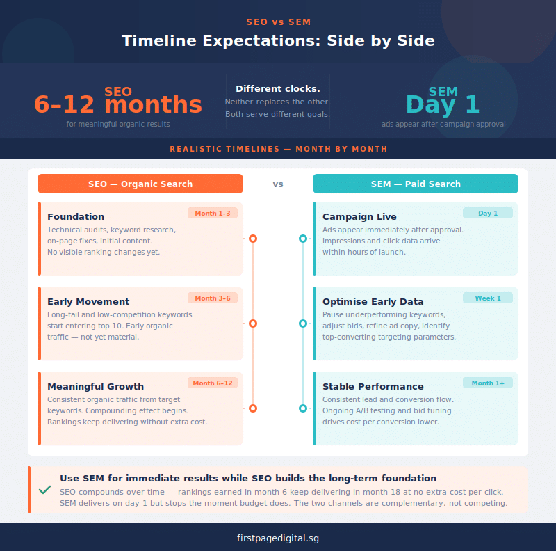 seo timeline vs sem timeline